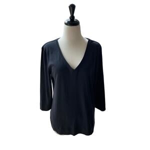 Chico's Black V-Neck 3/4 Sleeve T-Shirt Top Size 2 (L)